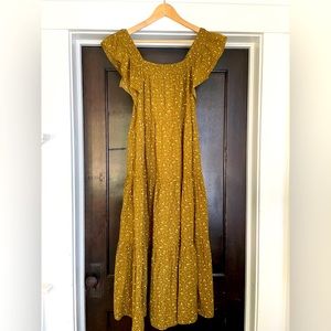 Madewell Ruffle-Sleeve Tiered Midi Dress in Daisy Stitch Weathered Olive Size XS